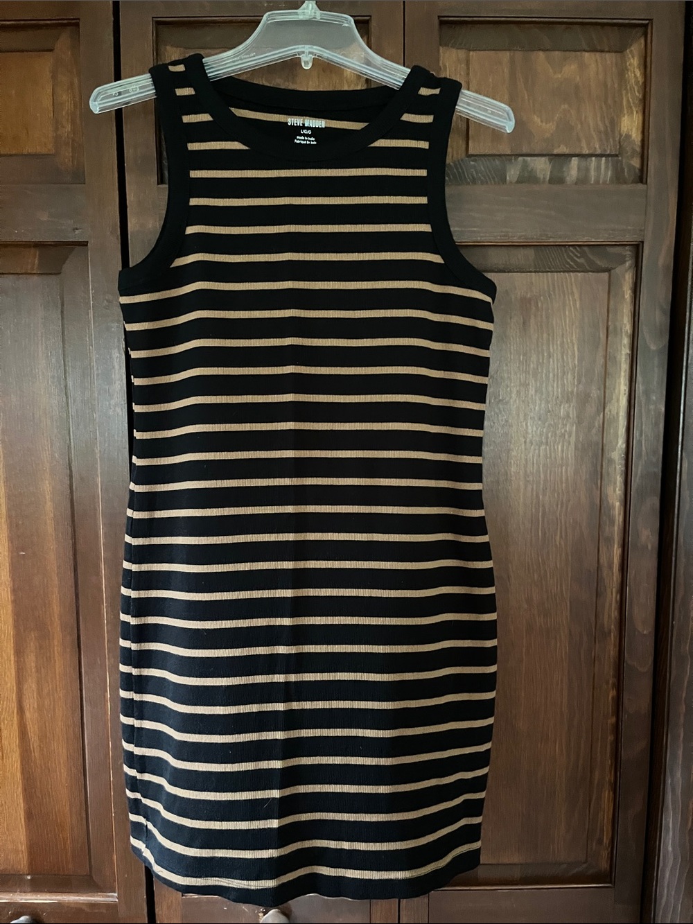 Steve Madden Black and Tan Striped Sleeveless Midi Dress